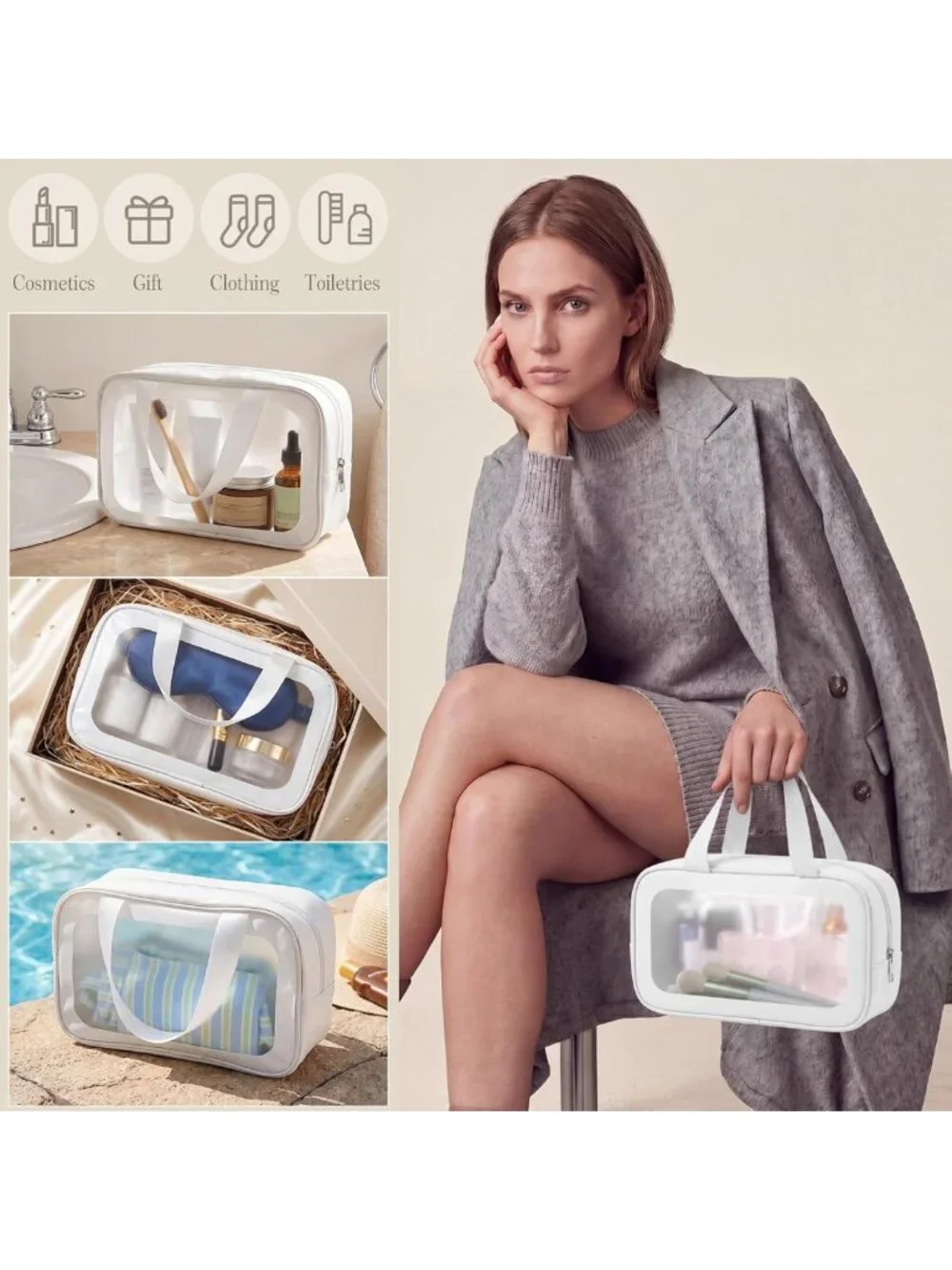 12 Pcs Clear Toiletry Bags with Handle - Waterproof Travel Cosmetic Bags for Men
